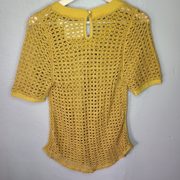 Anthropologie Angel Of The North Open Knit Mustard Top - Picture 4 of 11